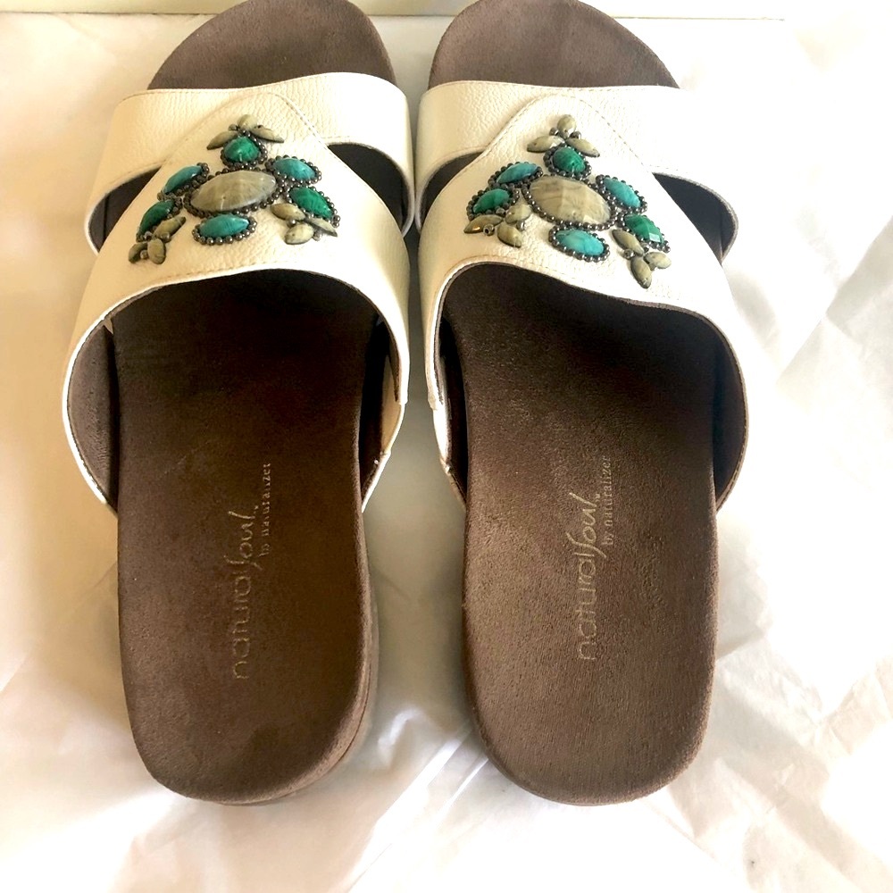 Women's White and Green Embellished Comfort Sandals - Picture 3 of 10